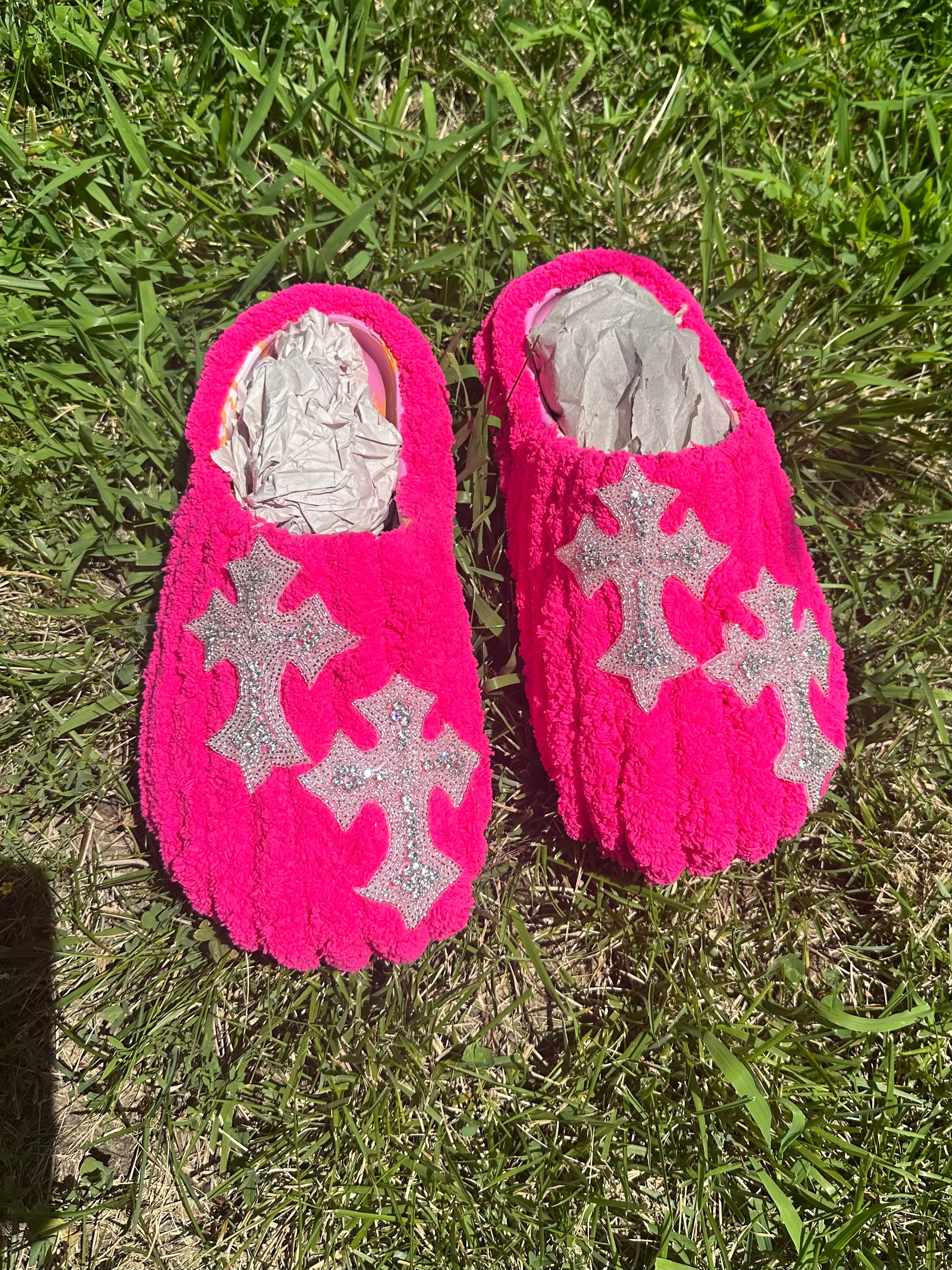 Pink chrome slippers