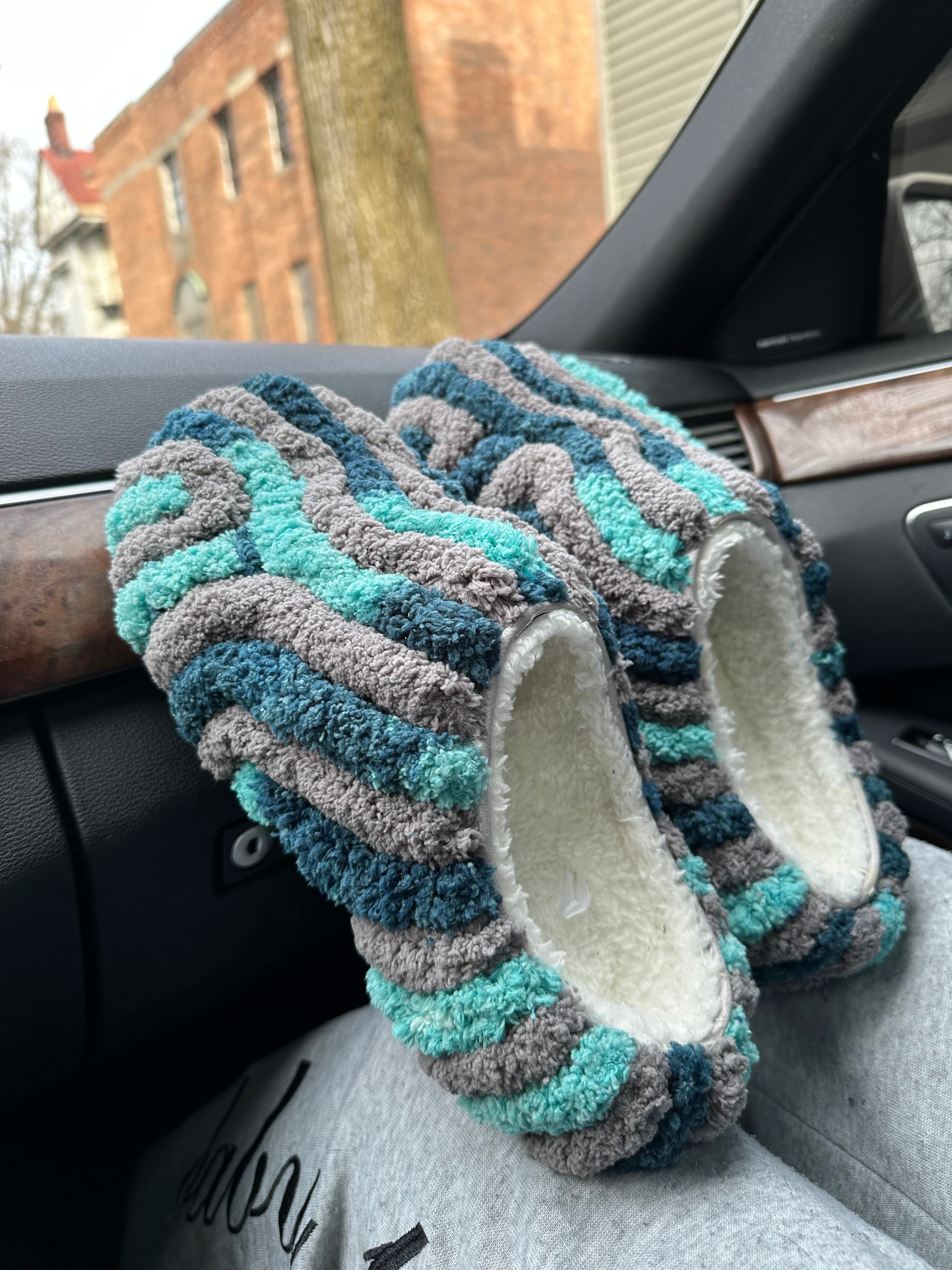 Two tone blue & grey slippers